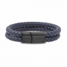 Bracelet ajustable en cuir bleu tressé, double tour avec boucle noire