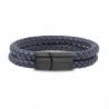 Bracelet homme personnalisable en cuir bleu tressé, double tour avec boucle noire