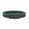 Bracelet homme personnalisé en cuir vert tressé, double tour avec boucle noire