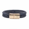 Bracelet homme personnalisé en cuir tressé double tour bleu, boucle rosée