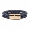 Bracelet homme personnalisé en cuir bleu tressé, double tour avec boucle rosée