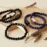Bracelet personnalisé perles noires avec médaillon argenté