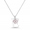 Collier charm initiale et trèfle rose, argent