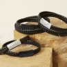 Bracelet homme personnalisé en cuir tressé noir avec boucle argentée