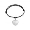 Bracelet cordon enfant avec médaille cœur perlé 15 mm personnalisée en Argent