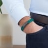 Bracelet homme personnalisé en cuir vert tressé, double tour avec boucle noire