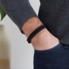 Bracelet homme personnalisable noir métal tressé, double tour avec boucle noire