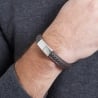 Bracelet homme gravé en cuir marron, boucle argentée