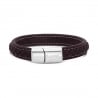 Bracelet homme gravé en cuir marron, boucle argentée