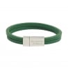 Bracelet enfant personnalisé en cuir plat vert, double tour avec boucle argentée