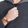 Bracelet homme personnalisé en cuir marron tressé, double tour avec boucle dorée