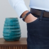 Bracelet homme personnalisable en cuir bleu tressé, double tour avec boucle noire