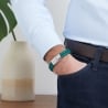 Bracelet homme personnalisé en cuir vert tressé, double tour avec boucle argentée