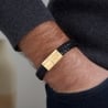 Bracelet homme personnalisé avec cuir tressé noir et boucle dorée