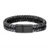 Bracelet homme personnalisé en cuir tressé double tour gris, boucle noire