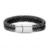Bracelet homme personnalisé en cuir gris tressé, double tour avec boucle argentée