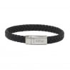 Bracelet homme personnalisé en cuir tressé noir avec boucle argentée