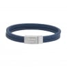 Bracelet homme personnalisé en cuir plat bleu, double tour avec boucle argentée