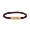 Bracelet homme personnalisé en cuir tressé marron arrondi et boucle dorée