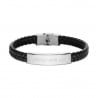Bracelet homme personnalisé en cuir tressé noir et boucle argentée