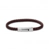Bracelet homme personnalisé en cuir tressé marron arrondi et boucle argentée