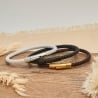 Bracelet homme personnalisé en cuir tressé blanc arrondi et boucle argentée