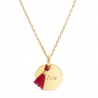 Chaîne médaille gravée et pompon rose