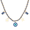Collier charms personnalisé chaîne dorée et cordon bleu foncé, acier inoxydable