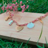 Collier charms personnalisé chaîne dorée et cordon rose, acier inoxydable