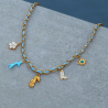 Collier charms personnalisé chaîne dorée et cordon bleu, acier inoxydable