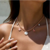 Collier charms personnalisé chaîne dorée et cordon rose, acier inoxydable