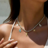 Collier charms personnalisé chaîne dorée et cordon bleu, acier inoxydable