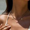 Collier charms personnalisé chaîne dorée et cordon violet, acier inoxydable