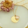 Collier personnalisé médaille et pierre rose, plaqué or