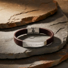 Bracelet homme personnalisé en cuir grainé marron et boucle acier