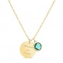 Packshot du Collier personnalisé médaille martelée 15 mm Plaqué Or et pierre fine verte