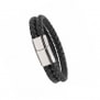 Bracelet homme personnalisé en cuir noir tressé, double tour avec boucle argentée