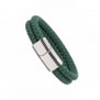 Bracelet homme personnalisé en cuir vert tressé, double tour avec boucle argentée