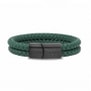 Bracelet homme personnalisé en cuir vert tressé, double tour avec boucle noire