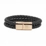 Bracelet homme personnalisé en cuir noir tressé, double tour avec boucle rosée