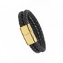 Bracelet homme personnalisé en cuir noir tressé, double tour avec boucle dorée