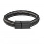 Bracelet homme personnalisé en cuir tressé noir et acier et boucle noire