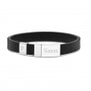 Bracelet avec initiale ajustable en cuir noir et boucle acier