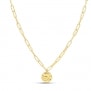 Collier Plaqué Or maille trombone avec médaille martelée 15 mm