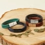 Bracelet homme personnalisé en cuir vert tressé, double tour avec boucle argentée