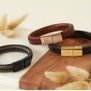 Bracelet homme personnalisé en cuir tressé noir et acier et boucle noire