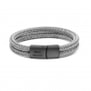 Bracelet personnalisé double cuir tressé gris métal et fermoir noir
