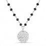 Collier avec pierres noires et médaille martelée personnalisée 15 mm Argent