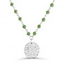 Collier avec pierres vertes et médaille martelée personnalisée 15 mm Argent