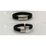 Bracelet personnalisé double cuir tressé gris métal et fermoir noir